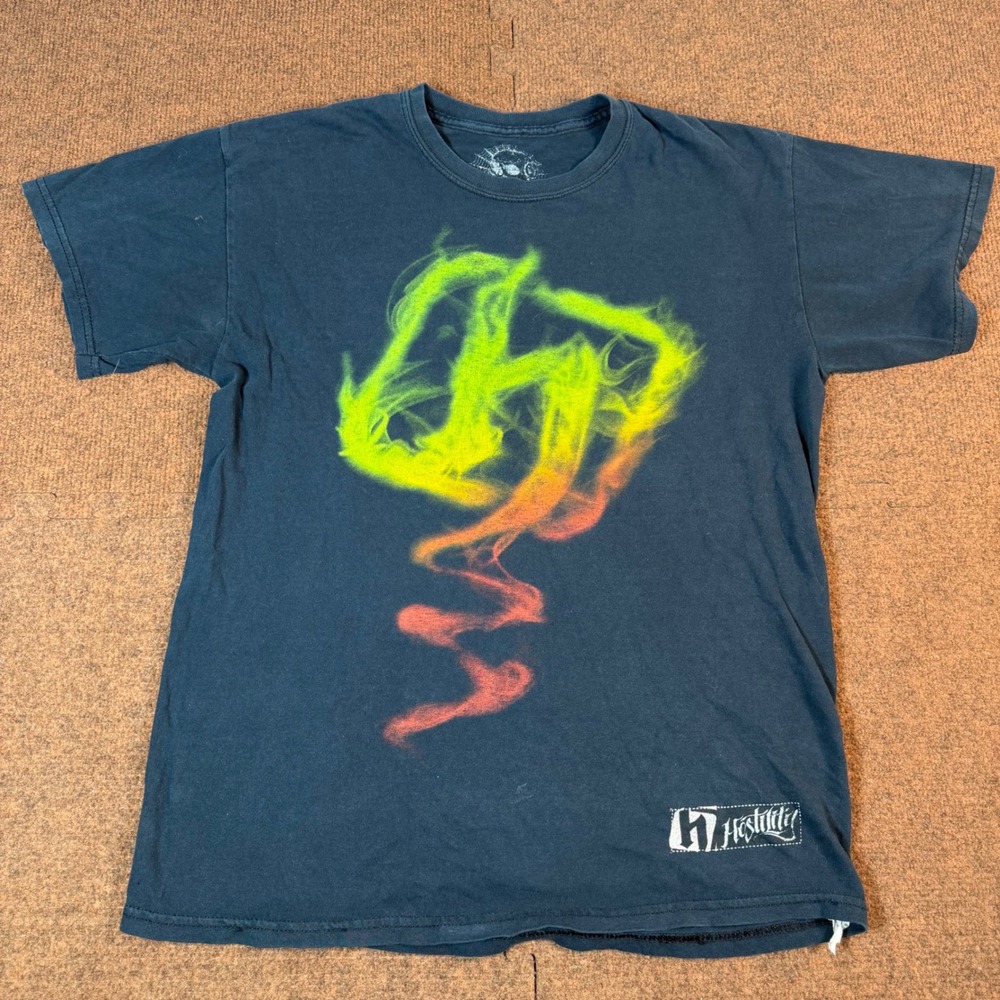 Hostility Graphic T-Shirt Mens Medium Black Neon Smoke Logo Streetwear Tee 2636